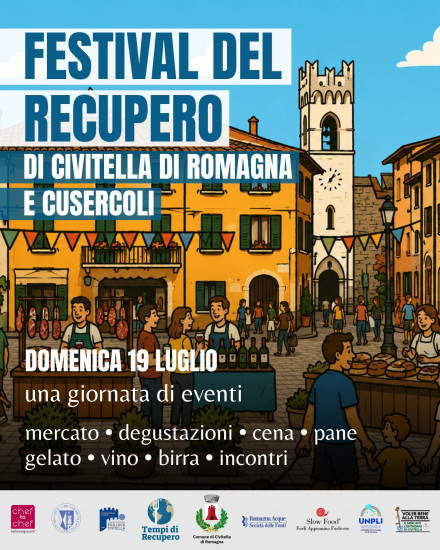 Domenica 19 luglio, l'anteprima del Tempi di Recupero Festival al borgo di Civitella di Romagna, a Borgo Basino e a Cusercoli! Una giornata intera di eventi, incontri, degustazioni e un mercato degli artigiani. Dalla colazione fino a una cena sotto le stelle in un castello medievale! 🎫 INFO, PREZZI E PRENOTAZIONI Foraging: 10€ (Prezzo speciale: 8€ per soci TdR, Slow Food, Cheftochef) Pic-nic a Borgo Basino: prezzo a consumo Cena del Recupero al Castello: 60€ (Prezzo speciale: 55€ per soci TdR, Slow Food, Cheftochef). PER PRENOTARE e RICHIEDERE INFORMAZIONI: un messaggio WhatsApp al numero 328 8405989